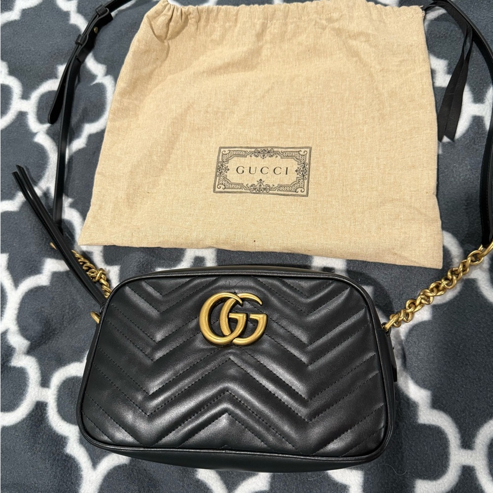 Gucci Black Quilted Crossbody Bag with Gold Chain